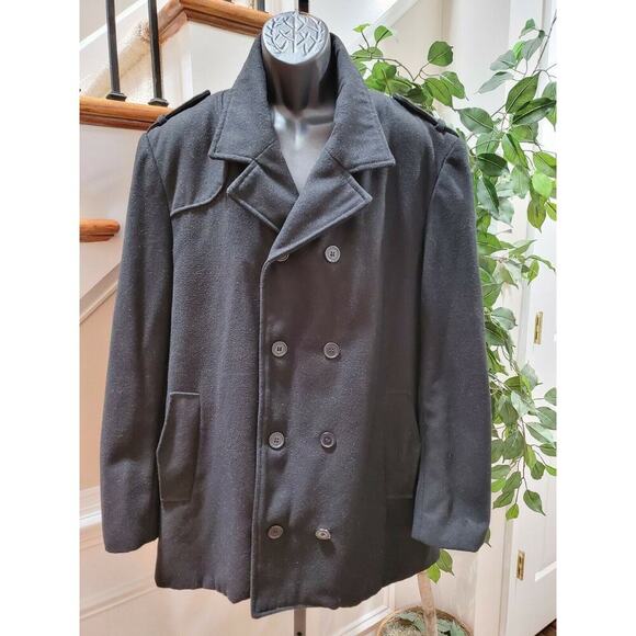 Alpine Swiss Men's Trench Black Wool Double Breasted Long Sleeve Pea Coat 2XL - Picture 1 of 11